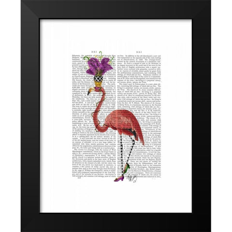 Mardi Gras Flamingo Full Black Modern Wood Framed Art Print by Fab Funky