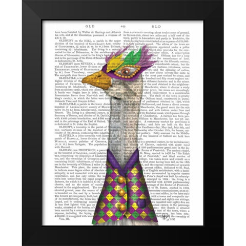 Mardi Gras Goose Harlequin Jacket Black Modern Wood Framed Art Print by Fab Funky