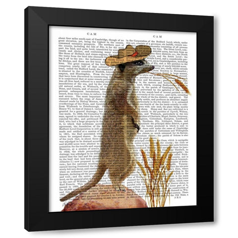 Meerkat Cowboy Black Modern Wood Framed Art Print by Fab Funky