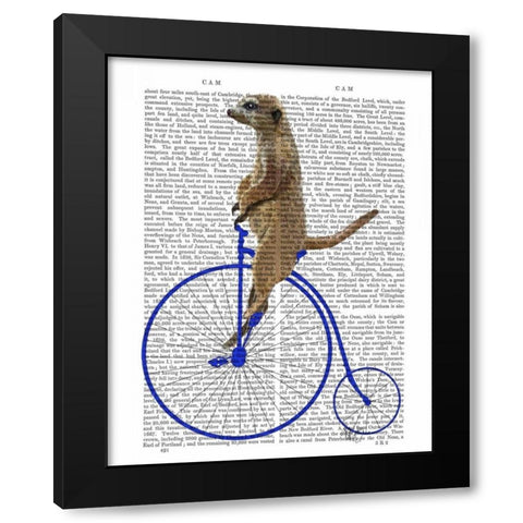 Meerkat On Blue Penny Farthing Black Modern Wood Framed Art Print by Fab Funky