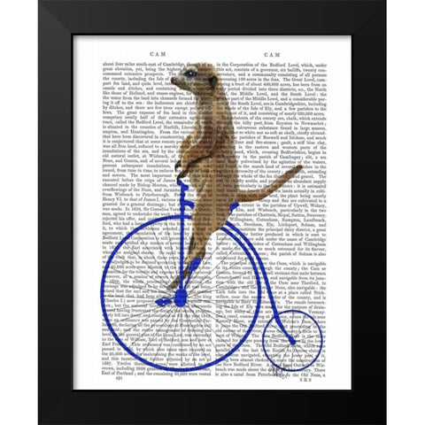 Meerkat On Blue Penny Farthing Black Modern Wood Framed Art Print by Fab Funky