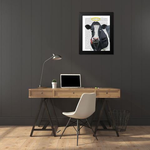 Holy Cow Black Modern Wood Framed Art Print by Fab Funky