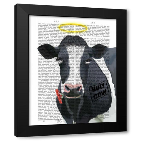 Holy Cow Black Modern Wood Framed Art Print by Fab Funky
