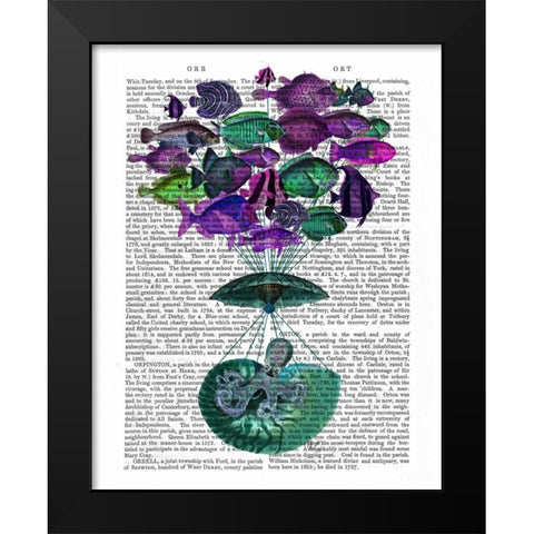 Flight Of The Fish Hot Air Balloon Black Modern Wood Framed Art Print by Fab Funky