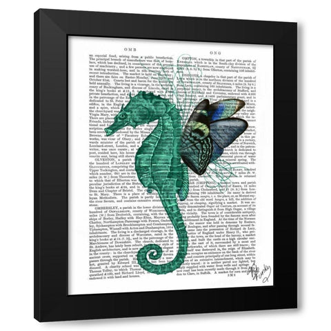 Winged Seahorse Black Modern Wood Framed Art Print by Fab Funky