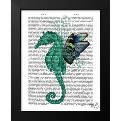 Winged Seahorse Black Modern Wood Framed Art Print by Fab Funky