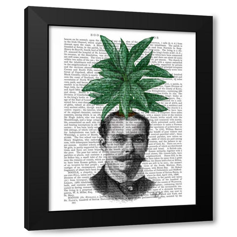 Chinese Evergreen Head Plant Head Black Modern Wood Framed Art Print with Double Matting by Fab Funky