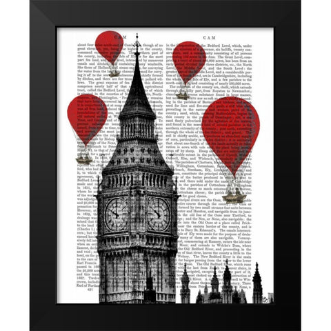 Big Ben and Red Hot Air Balloons Black Modern Wood Framed Art Print by Fab Funky
