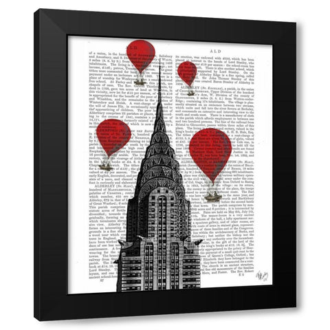 Chrysler Building and Red Hot Air Balloons Black Modern Wood Framed Art Print by Fab Funky
