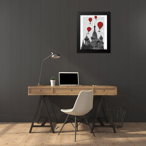 St Basils Cathedral and Red Hot Air Balloons Black Modern Wood Framed Art Print by Fab Funky