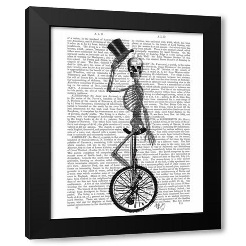Skeleton on Unicycle Black Modern Wood Framed Art Print with Double Matting by Fab Funky