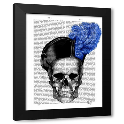 Skull with Blue Hat Black Modern Wood Framed Art Print by Fab Funky