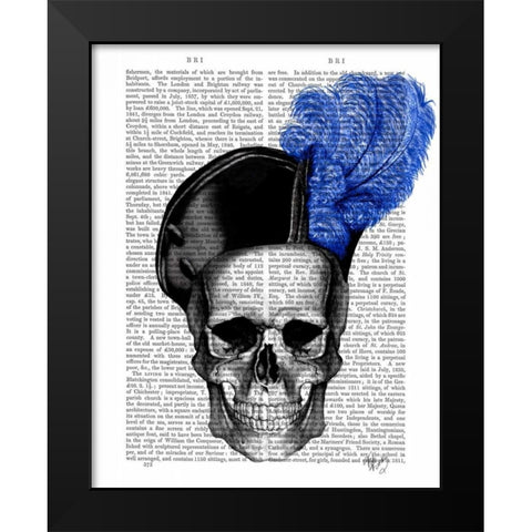 Skull with Blue Hat Black Modern Wood Framed Art Print by Fab Funky