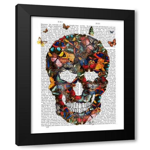 Butterfly Skull Black Modern Wood Framed Art Print with Double Matting by Fab Funky