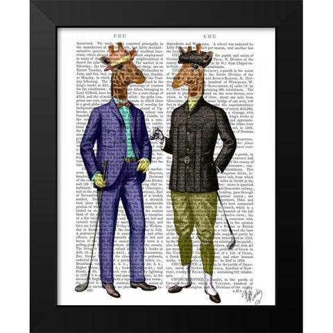 Golfing Giraffes Black Modern Wood Framed Art Print by Fab Funky