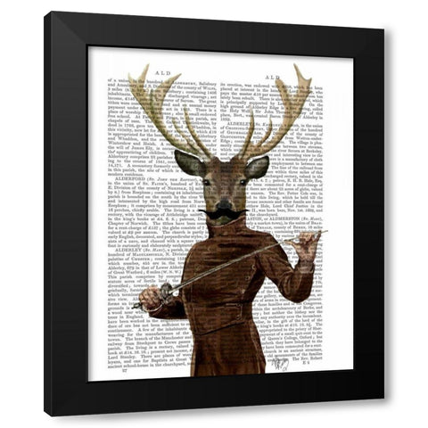 Fencing Deer Portrait Black Modern Wood Framed Art Print by Fab Funky