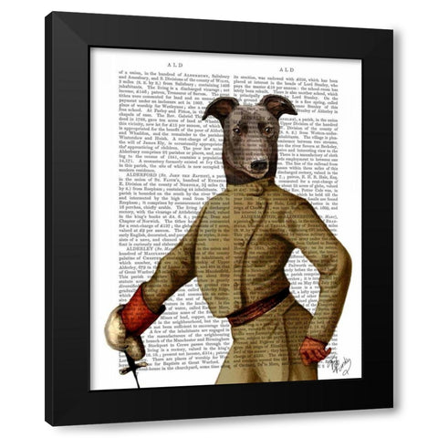 Greyhound Fencer Dark Portrait Black Modern Wood Framed Art Print by Fab Funky