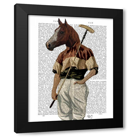 Polo Horse Portrait Black Modern Wood Framed Art Print with Double Matting by Fab Funky