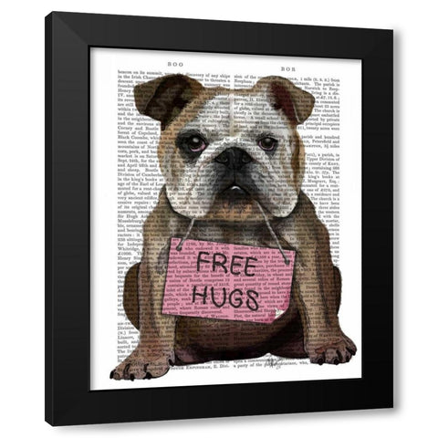 Bulldog Free Hugs Black Modern Wood Framed Art Print by Fab Funky