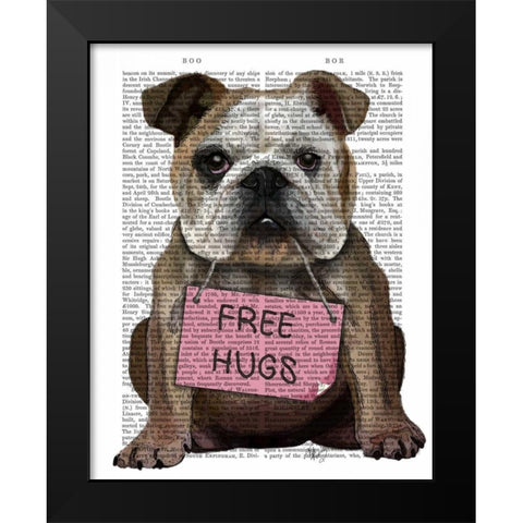 Bulldog Free Hugs Black Modern Wood Framed Art Print by Fab Funky