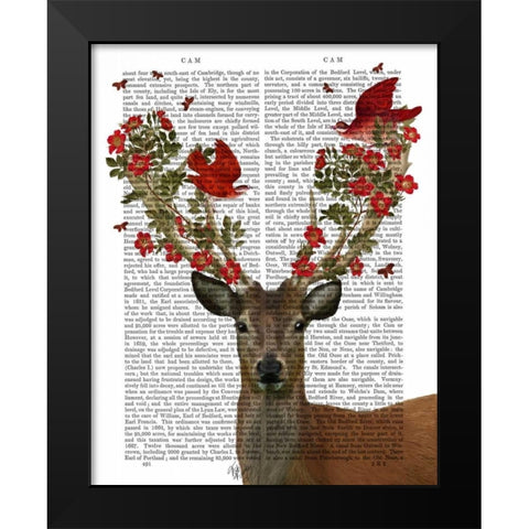 Deer and Love Birds Black Modern Wood Framed Art Print by Fab Funky