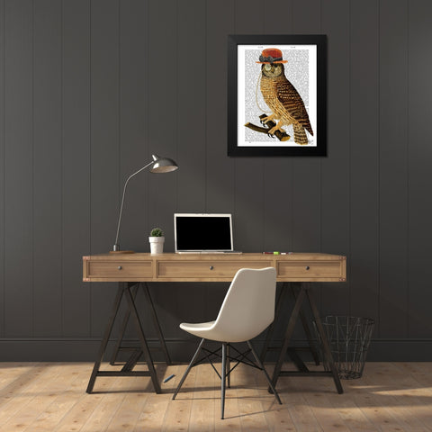 Owl with Steampunk Style Bowler Hat Black Modern Wood Framed Art Print by Fab Funky