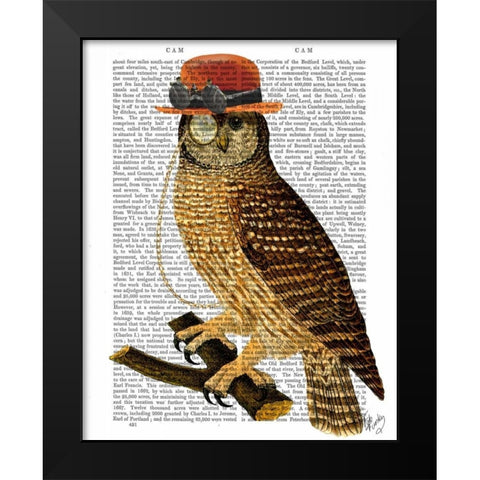Owl with Steampunk Style Bowler Hat Black Modern Wood Framed Art Print by Fab Funky
