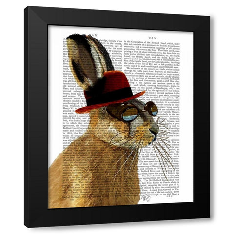 Steampunk Hare with Bowler Hat Black Modern Wood Framed Art Print by Fab Funky