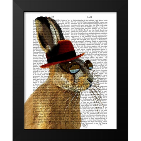 Steampunk Hare with Bowler Hat Black Modern Wood Framed Art Print by Fab Funky