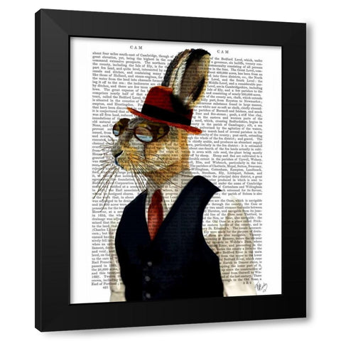 Horatio Hare In Waistcoat Black Modern Wood Framed Art Print by Fab Funky