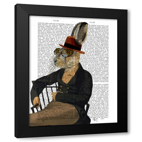 Horatio Hare On Chair Black Modern Wood Framed Art Print by Fab Funky