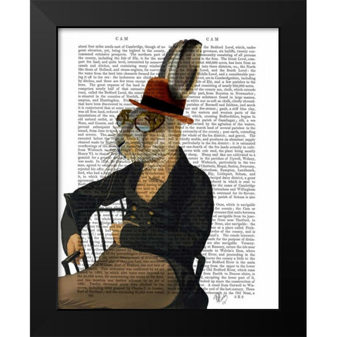 Horatio Hare On Chair Black Modern Wood Framed Art Print by Fab Funky