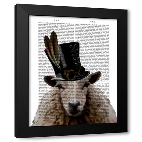 Steampunk Sheep Black Modern Wood Framed Art Print by Fab Funky