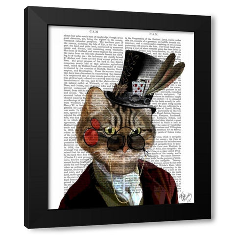 Phileas Feline Steampunk Cat and Top Hat Black Modern Wood Framed Art Print with Double Matting by Fab Funky