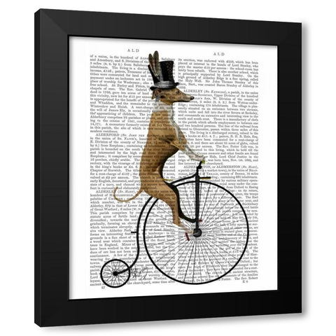 Greyhound on Black Penny Farthing Bike Black Modern Wood Framed Art Print by Fab Funky