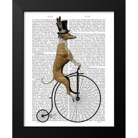 Greyhound on Black Penny Farthing Bike Black Modern Wood Framed Art Print by Fab Funky