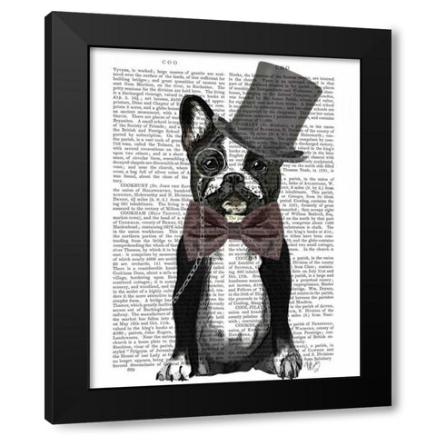 Monsieur Bulldog Black Modern Wood Framed Art Print with Double Matting by Fab Funky