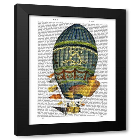 Blue Cylindrical Hot Air Balloon Black Modern Wood Framed Art Print by Fab Funky