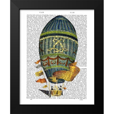 Blue Cylindrical Hot Air Balloon Black Modern Wood Framed Art Print by Fab Funky