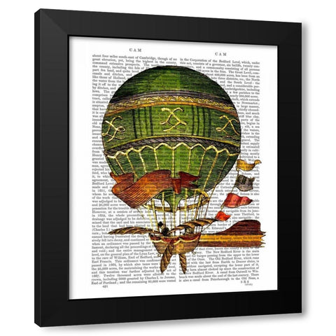 Hot Air Balloon Green Black Modern Wood Framed Art Print by Fab Funky