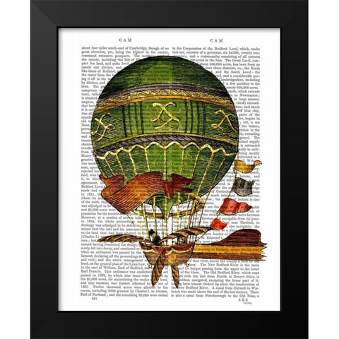 Hot Air Balloon Green Black Modern Wood Framed Art Print by Fab Funky
