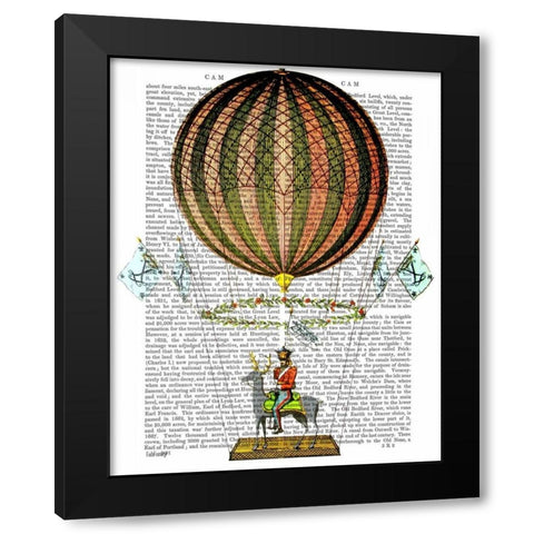 Hot Air Balloon Zephire Black Modern Wood Framed Art Print by Fab Funky