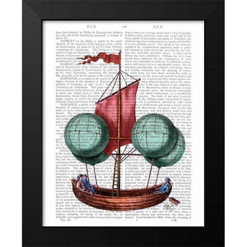 Hot Air Balloon Airship With Red Sail Black Modern Wood Framed Art Print by Fab Funky