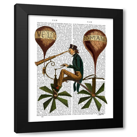 Voyage A La Lune Hot Air Balloon Black Modern Wood Framed Art Print by Fab Funky