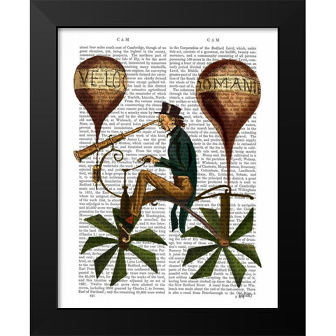 Voyage A La Lune Hot Air Balloon Black Modern Wood Framed Art Print by Fab Funky