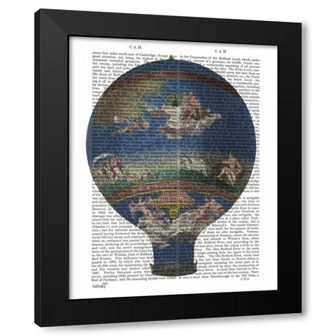 Machine Aerostatique Hot Air Balloon Black Modern Wood Framed Art Print by Fab Funky