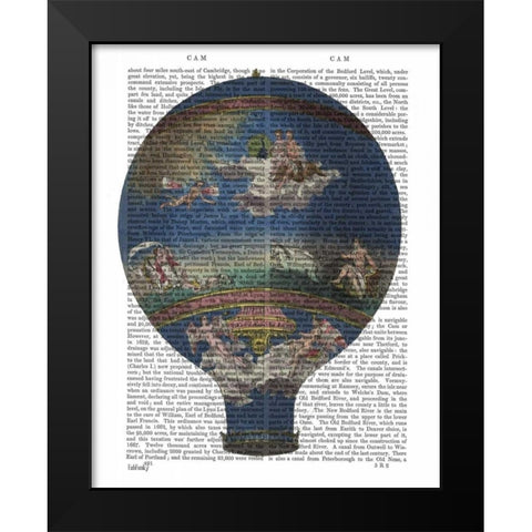 Machine Aerostatique Hot Air Balloon Black Modern Wood Framed Art Print by Fab Funky