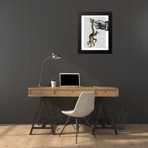 Ring Tailed Lemur on Finger Black Modern Wood Framed Art Print by Fab Funky