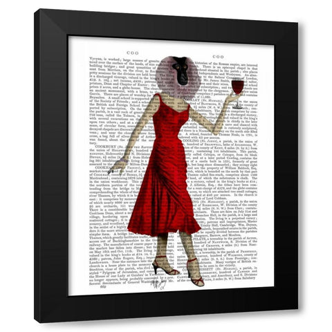 Monkey with Wine Black Modern Wood Framed Art Print with Double Matting by Fab Funky