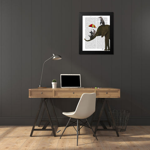 Elephant and Penguin Black Modern Wood Framed Art Print by Fab Funky